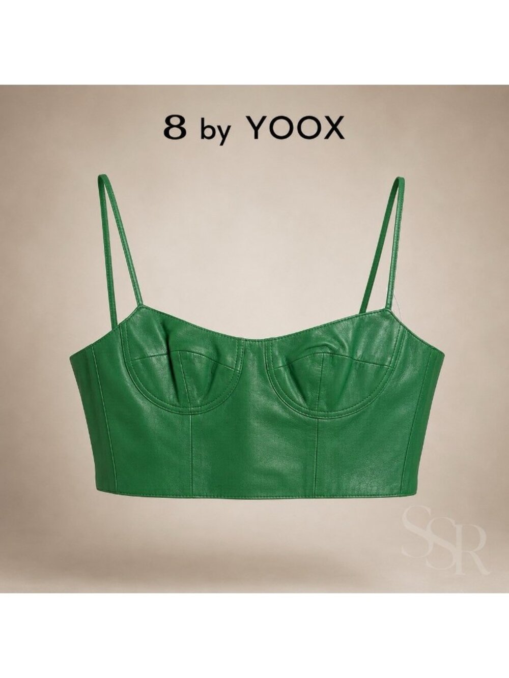NWT 8 by YOOX Green Lambskin Leather Bustier Crop Top Lined US 8 IT44 Italy